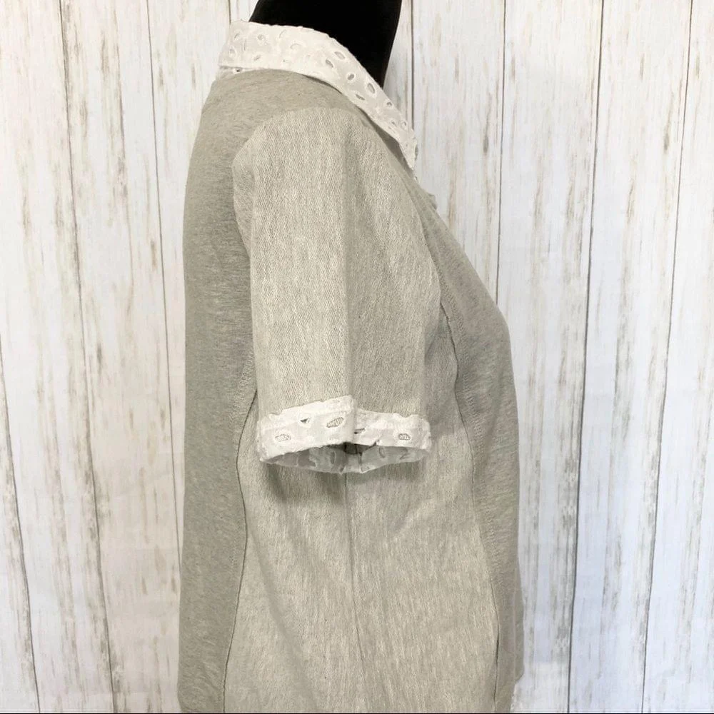HEM & Thread top grey white eyelet faux blouse pullover